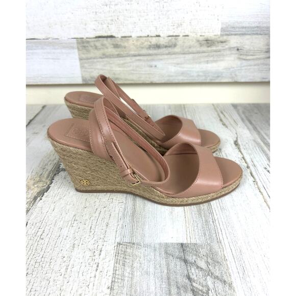 Tory Burch Womens 8 Landon Pink Espadrille Wedge Ankle Buckle Sandals designer - Picture 5 of 10